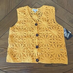 Art Class Girls Youth Large 10/12 Orange Open Work Crochet Sweater Vest